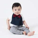 【Niva】深みレッド水玉サテン蝶ネクタイ付きスタイ（ネイビー）／butterfly tie 165