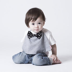 Black and white dot satin bow tie bib (gray) / butterfly tie